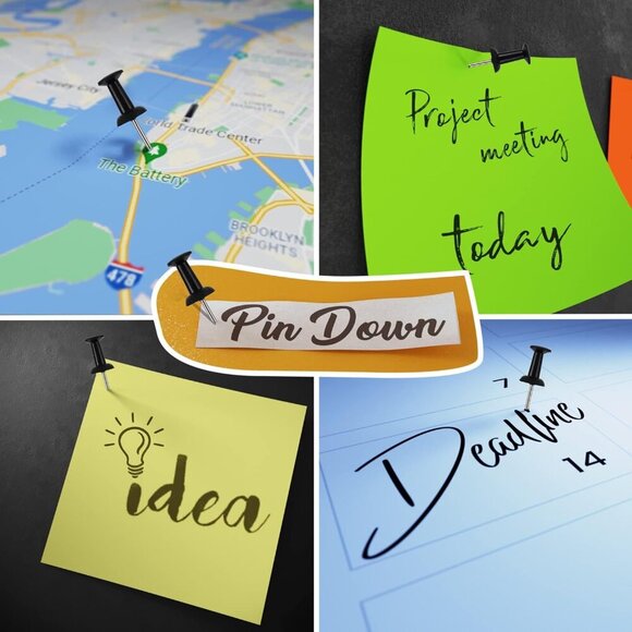 215 Black for Bulletin Board Thumb Tacks for Wall Corkboard Map Calendar Photo - - Picture 4 of 6